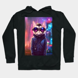 Techno Cat In Japan Neon City Hoodie